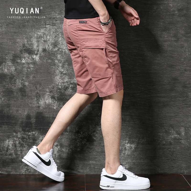 休闲短裤男夏季新款宽松纯色中腰水洗潮牌ins五分沙滩裤直筒中裤