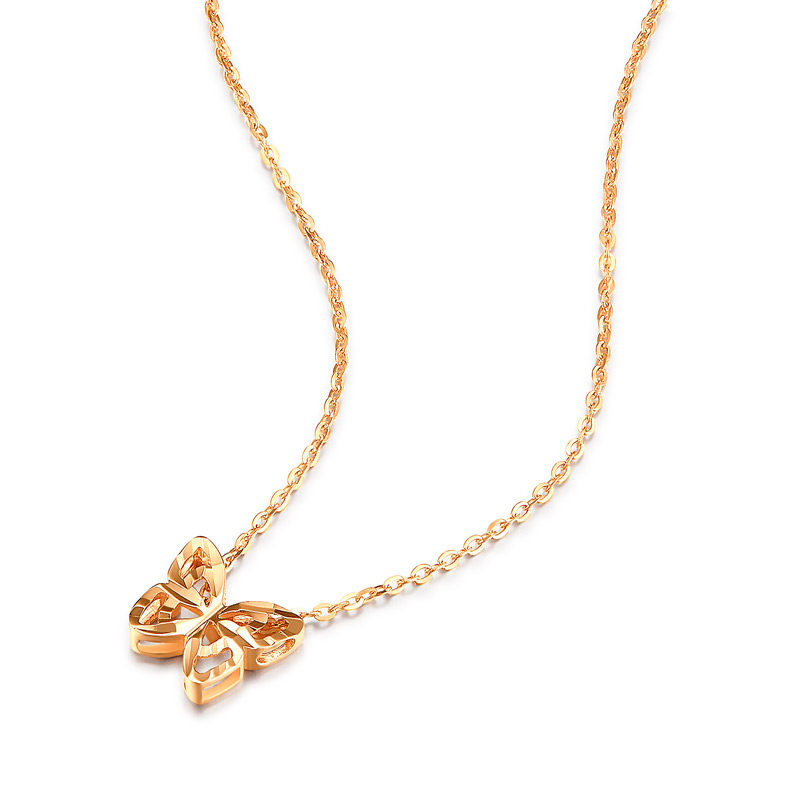 六桂福珠宝 蝶梦 k金项链18k玫瑰金彩金项链吊坠锁骨链套链颈链女