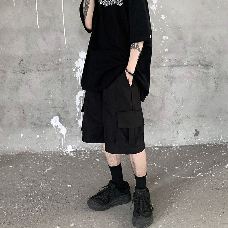 黑衣先生 机能亚比风工装短裤男宽松廓形多口袋五分裤百搭ins中裤