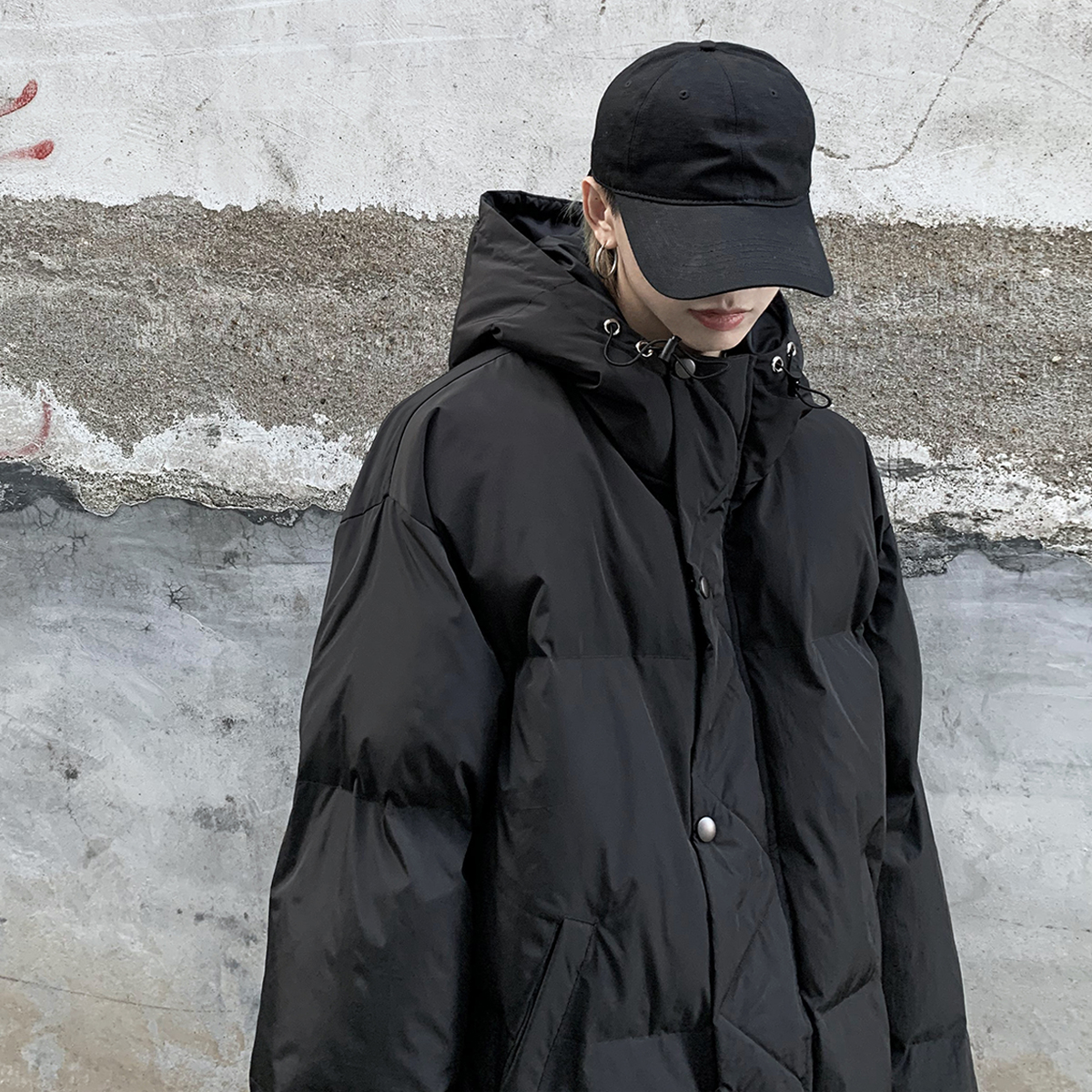 黑衣先生2021冬季纯色机能立领连帽面包服棉衣男女同款棉袄外套潮