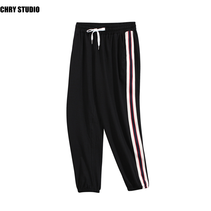 CHRY STUDIO潮牌织带拼接长裤复古街头直筒束脚宽松休闲运动裤男