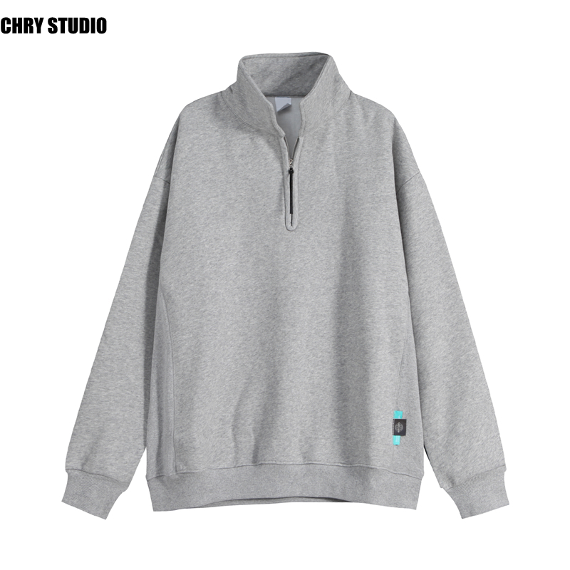 CHRY STUDIO街头潮牌嘻哈半拉链高领加绒卫衣男女ins长袖宽松外套