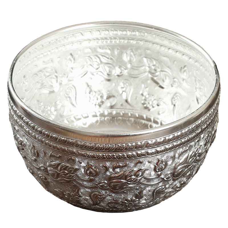 东南亚泰式餐厅餐具锡钵花纹锡碗泰国工艺品家用装饰盆