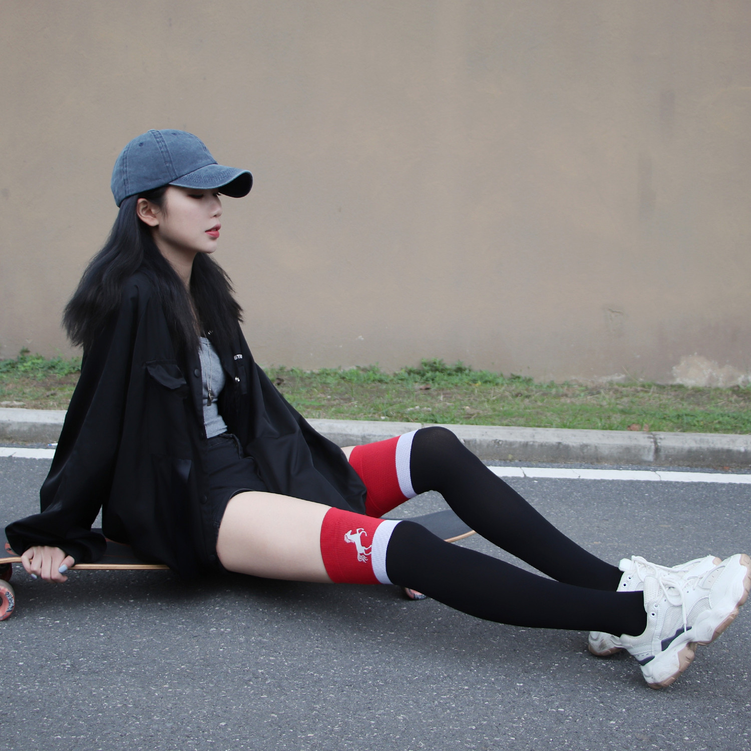 跑步长筒反光压缩压力运动过膝高筒机能马拉松运动袜