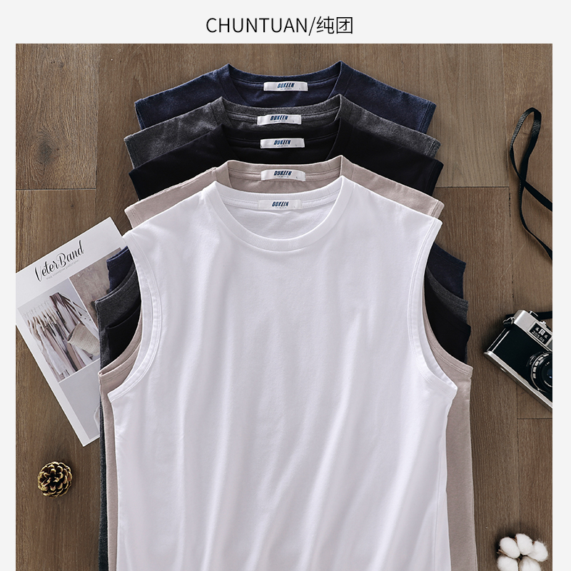 日系重磅纯棉背心男潮牌夏季宽松运动健身跨栏坎肩无袖t恤男短袖
