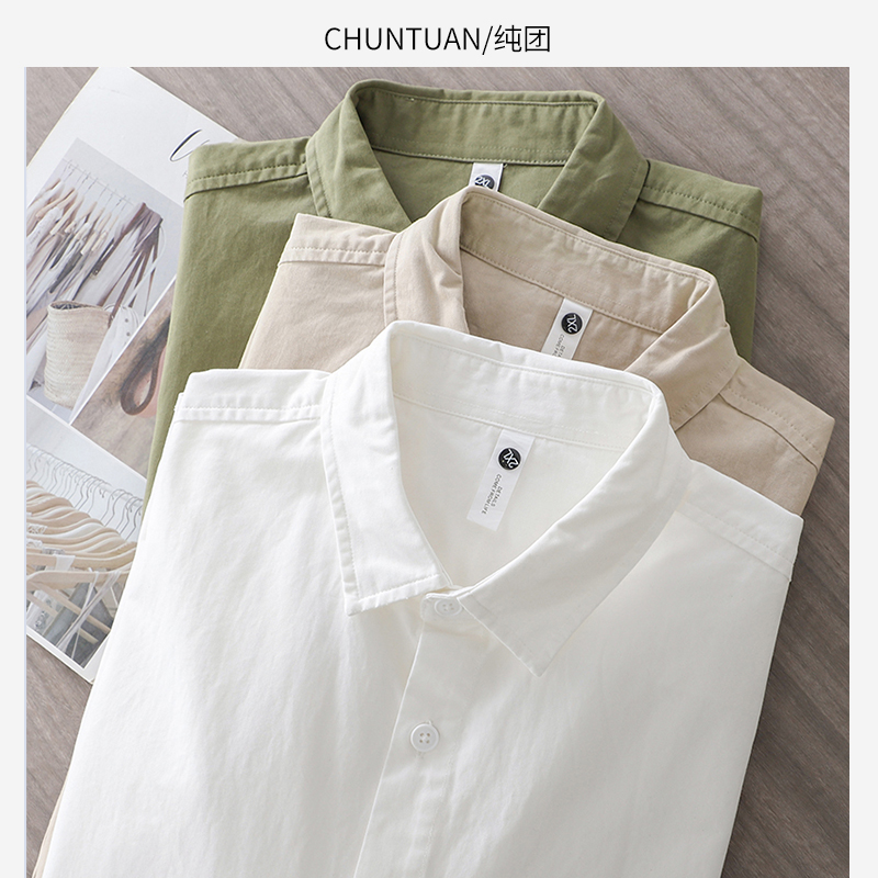 日系重磅衬衫男长袖设计感小众宽松纯棉衬衣夹克韩版潮流外套春秋