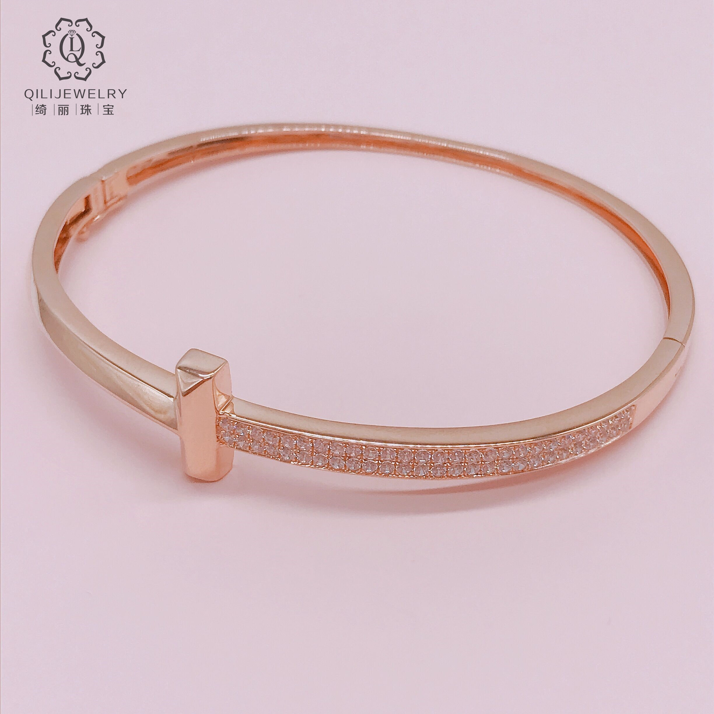 俄罗斯14k网红彩金金彩金金玫瑰手镯时尚高级设计手饰