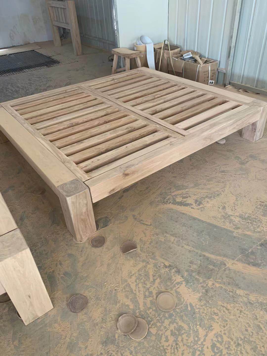 北方老榆木床实木床单双人床白坯卯榫民宿舍卧室实木床