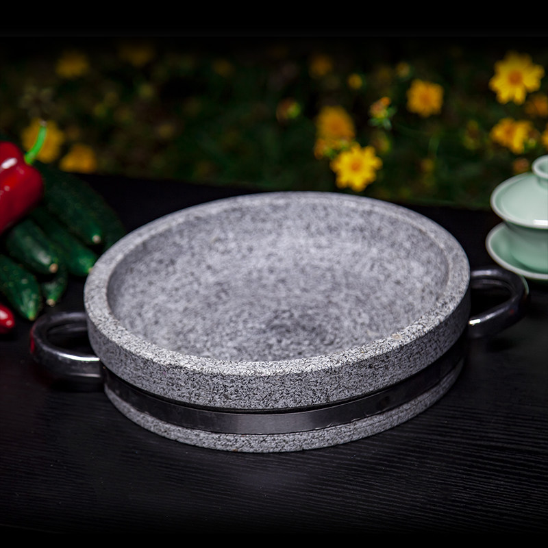 烤盘天然深浅石烤盘抗裂烤石盘烧烤韩式烤肉圆形砂锅