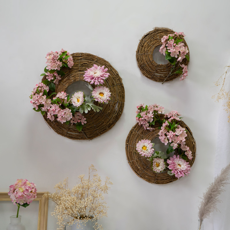 简约婚礼家居圆形壁挂客厅拍照布景墙面绢花婚庆绢花