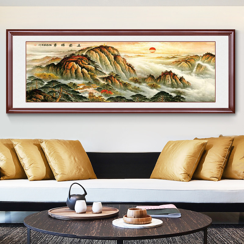 泰山风景客厅装饰画书房挂画靠山风水招财国画国画