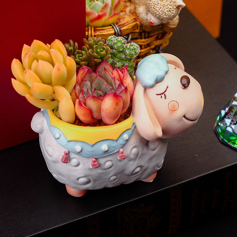 12cm可爱小羊羔多肉花盆创意田园树脂个性桌面小动花盆