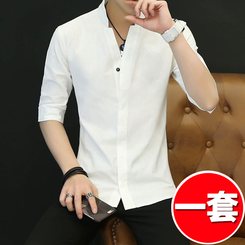 中国风t恤男亚麻男士棉麻短袖体恤夏季休闲上衣衬衫套装夏装男装