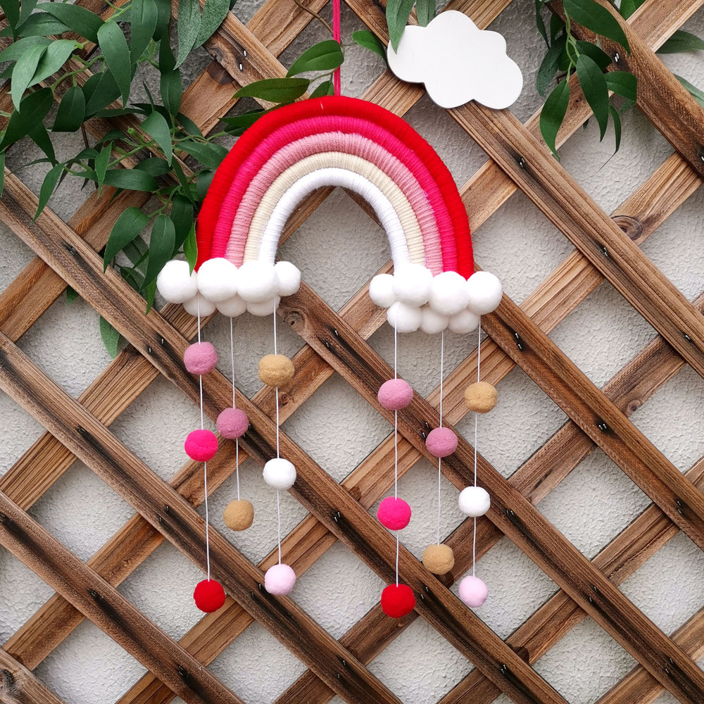 北欧风彩虹挂饰编织ins 儿童房墙面挂件吊坠创意幼儿园墙背景布置_双
