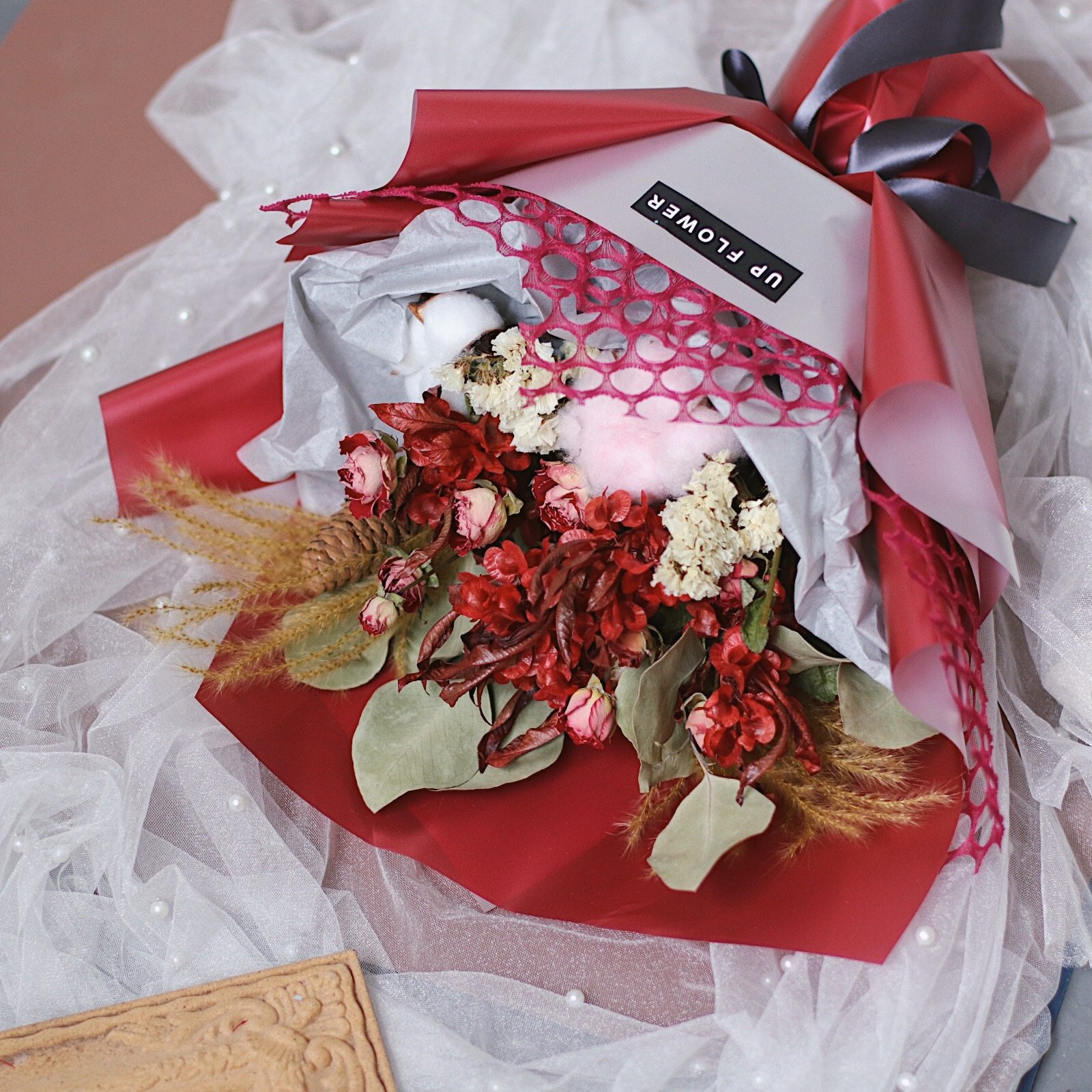 韩版时尚永生永生花花束红色蝴蝶花棉花干花女友卡通花