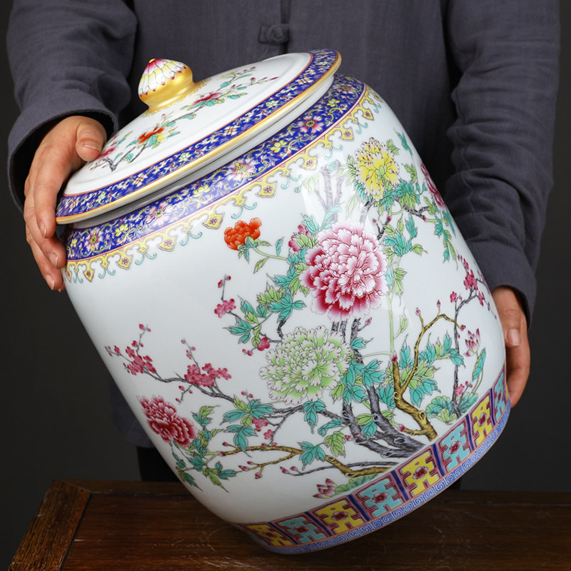 景德镇陶瓷家用米缸叶罐储物罐茶缸水缸油缸盖普茶饼米桶