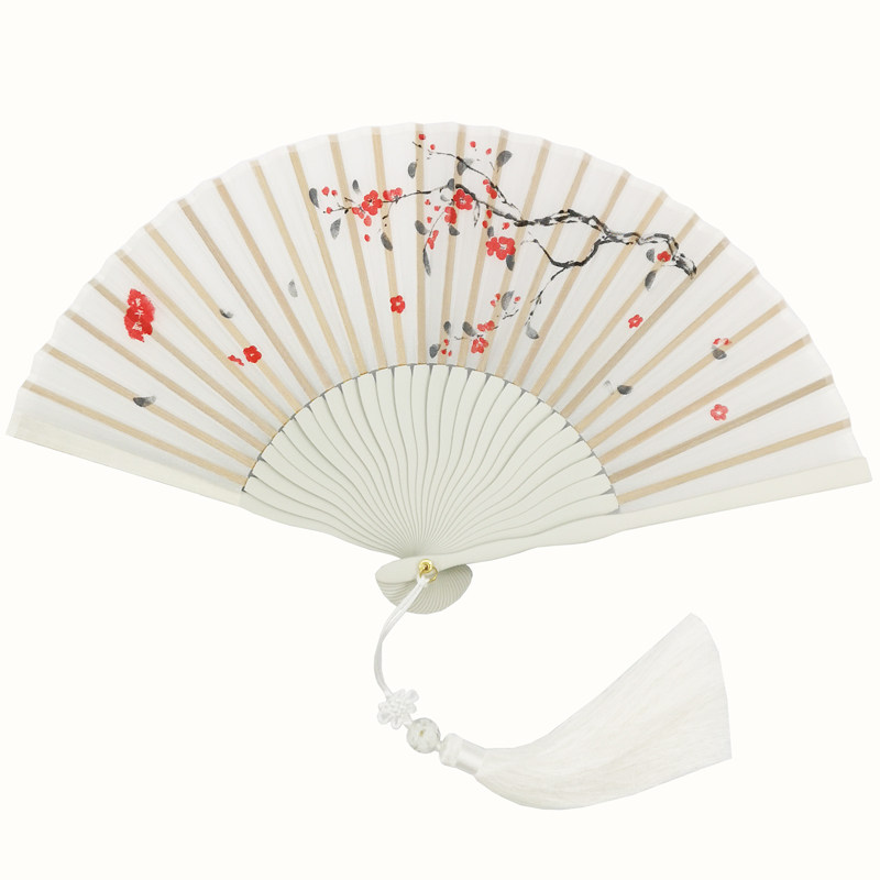 白色扇子折扇中国国风古风梅花折叠扇配汉服扇子