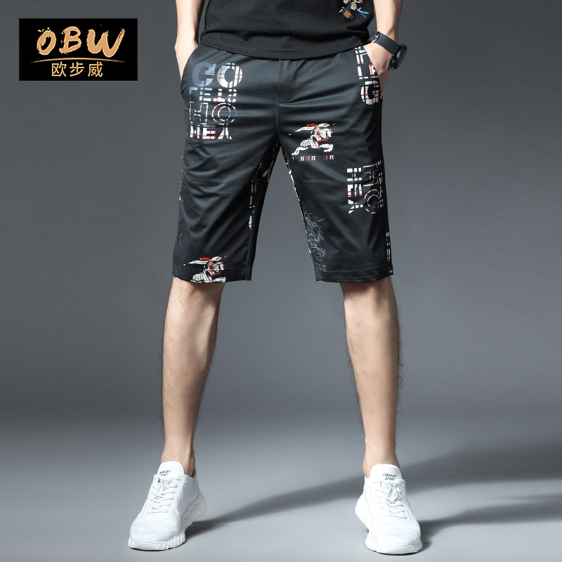 欧洲站休闲短裤男夏外穿潮牌冰丝五分裤潮流个性花裤子运动中裤薄