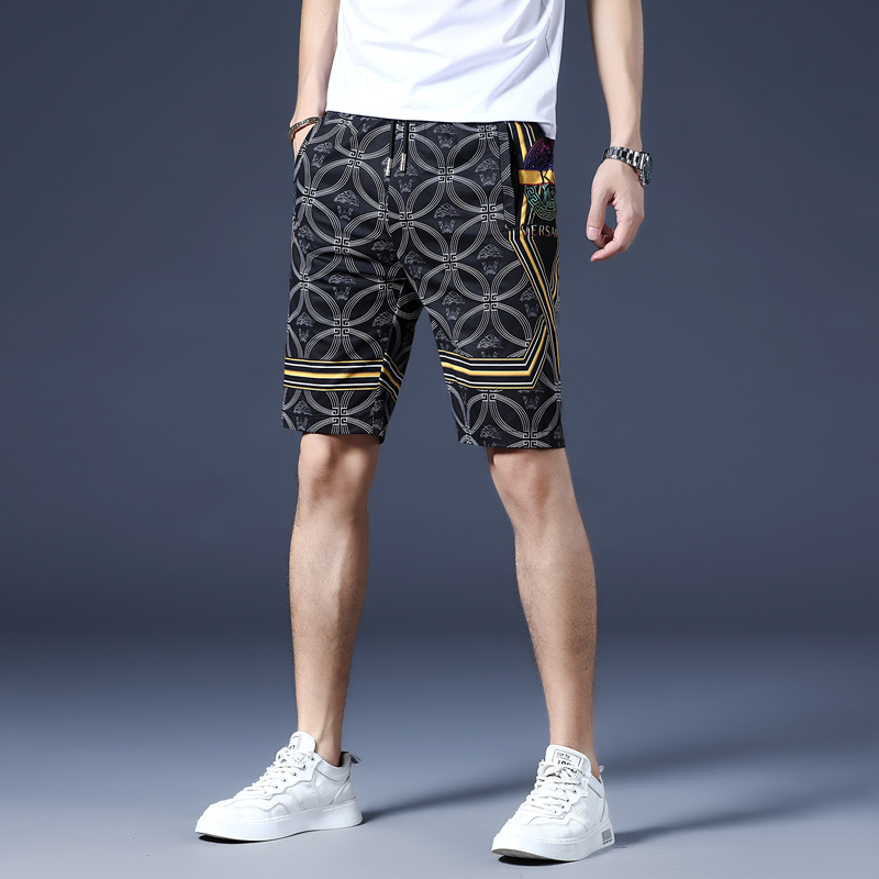 短裤男夏季外穿薄款中裤潮牌印花速干休闲五分裤子潮流运动半截裤