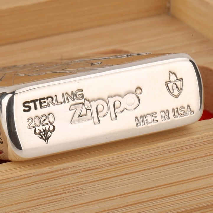 zippo防风打火机蚊版纯银盔甲镶金24k风中女郎正品zippo