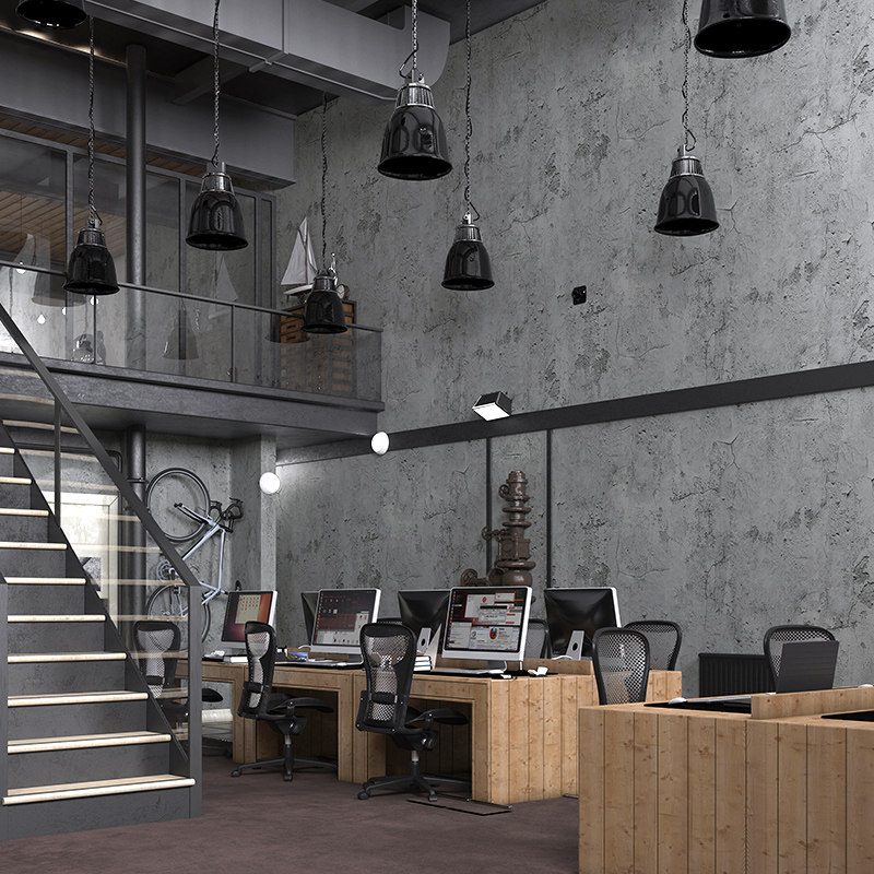 水泥泥灰墙纸自粘复古工业壁纸理发店网咖服装门店pvc墙纸