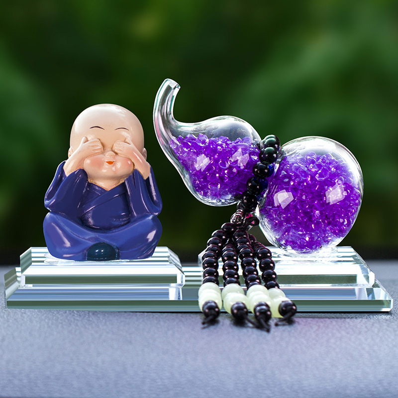 创意汽车摆件车内饰品可爱小和尚保平安车载高档水晶葫芦香水座