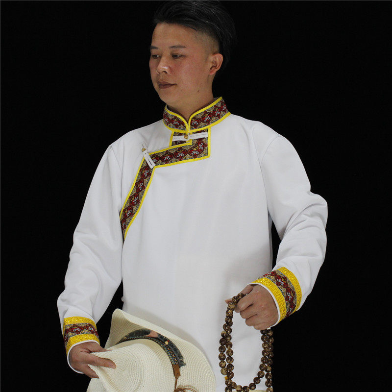 藏式康巴藏上衣白上衣衬衣服男黄色新款春夏22年其他民族服装