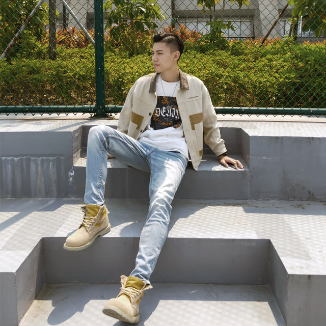 Yi Niu tailor-made light-colored jeans, men's hole, slim, straight, nine-point stretch feet, summer thin trousers Yi Niu tailor-made light-colored jeans, men's hole, slim, straight, nine-point stretch feet, summer thin trousers