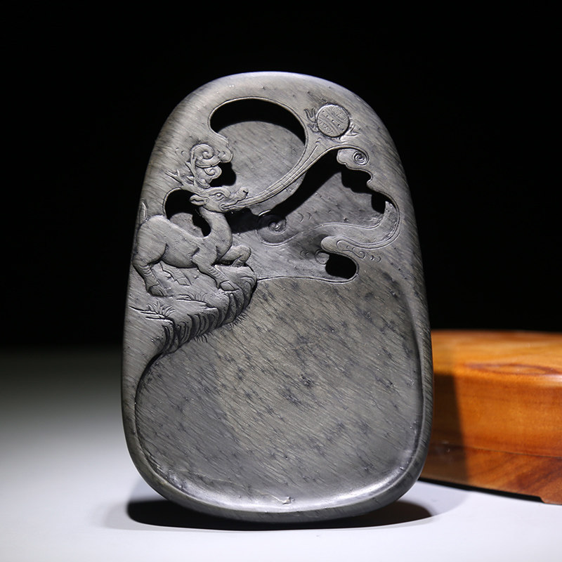 砚台乌锭砚非实用收藏把玩文房四宝原石金晕眉纹砚台