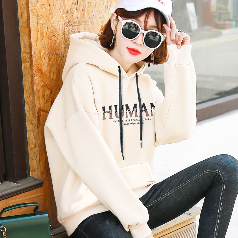 加绒卫衣女士韩版宽松连帽2021年秋冬季厚新款ins潮爆款加厚外套