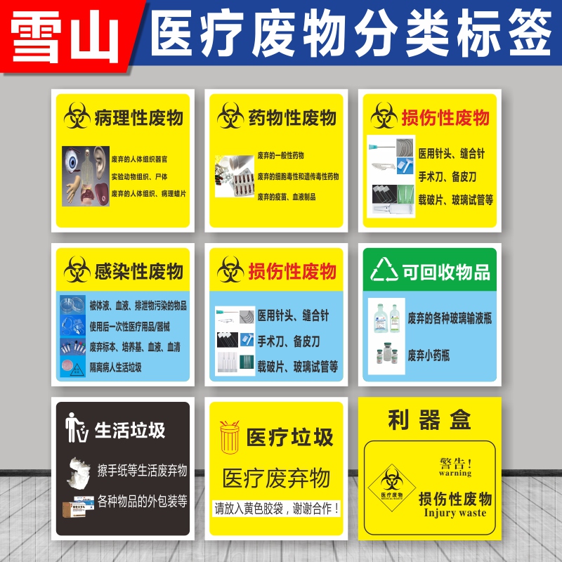 医疗垃圾标贴 感染性损伤性生物病理化学性医疗废物锐器利器盒标识
