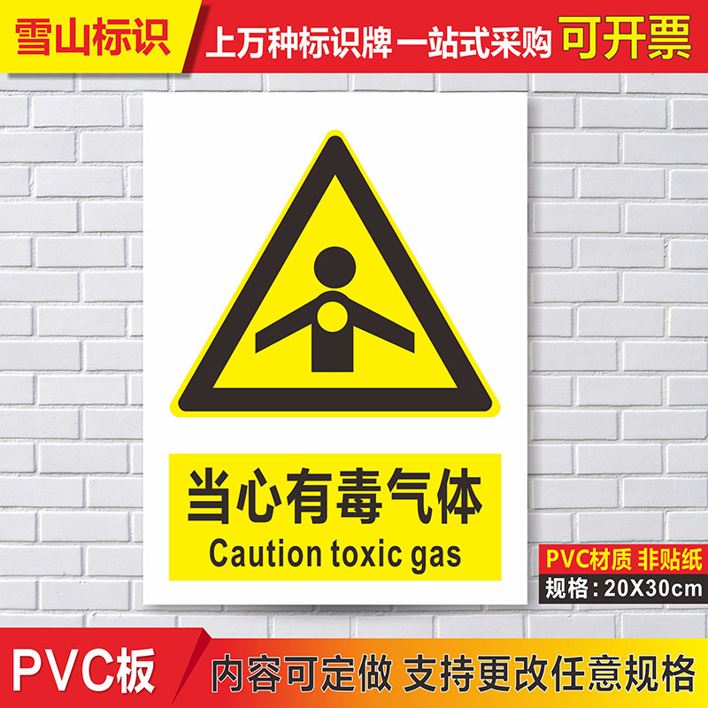 当心有毒气体 安全警示牌标识标志提示消防指示牌建筑工地标牌