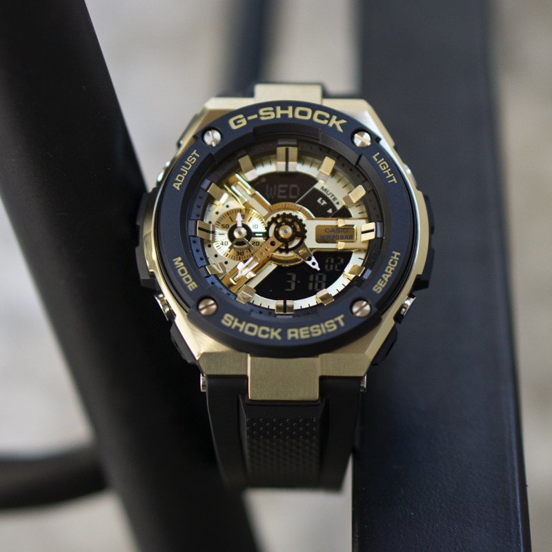 卡西欧手表男gst-400g黑金光动能gshock钢铁之心运动电子表w300