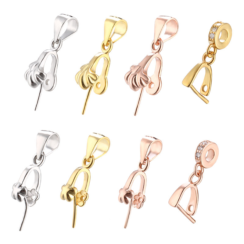 吊坠扣头纯银夹扣18k玫瑰金银翡翠玉器扣子扣