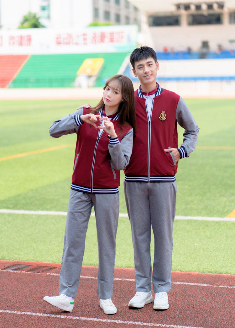 红色校服棒球运动套装运动服初一中学生运动会出场学生校服