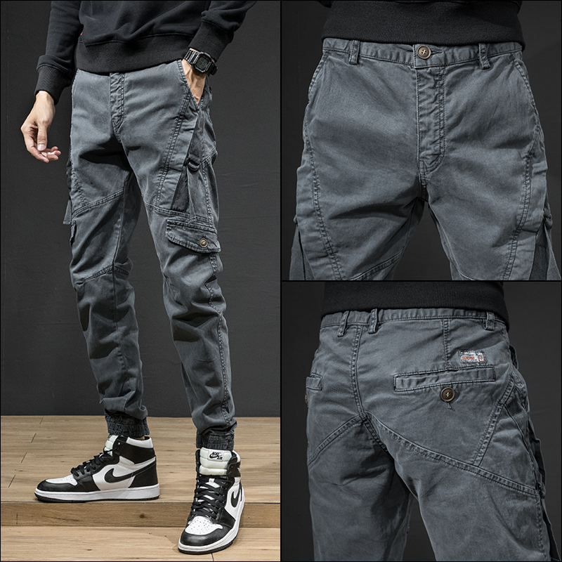 痞帅工装裤男潮牌束脚修身2022春秋季新款百搭纯棉男士休闲长裤子