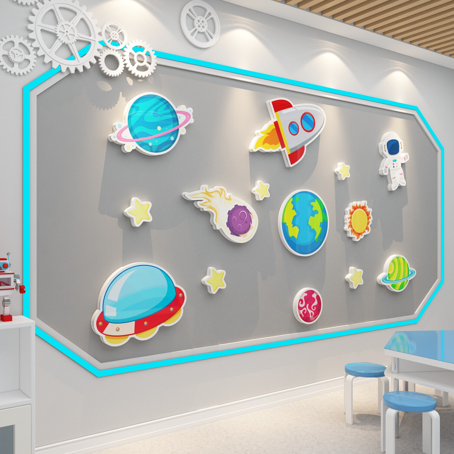 幼儿园太空主题环创文化墙面贴乐乐航天科学区软装墙贴