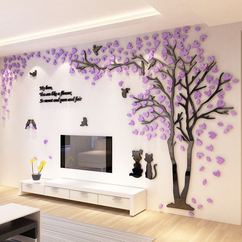 树客厅电视背景墙装饰贴纸墙贴3d立体亚克力墙面贴画创意沙发墙壁