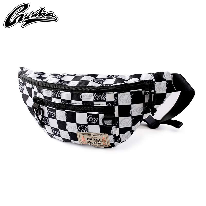 GUUKA潮牌联名黑白棋盘格腰包男女款嘻哈跑步运动单肩斜挎小胸包