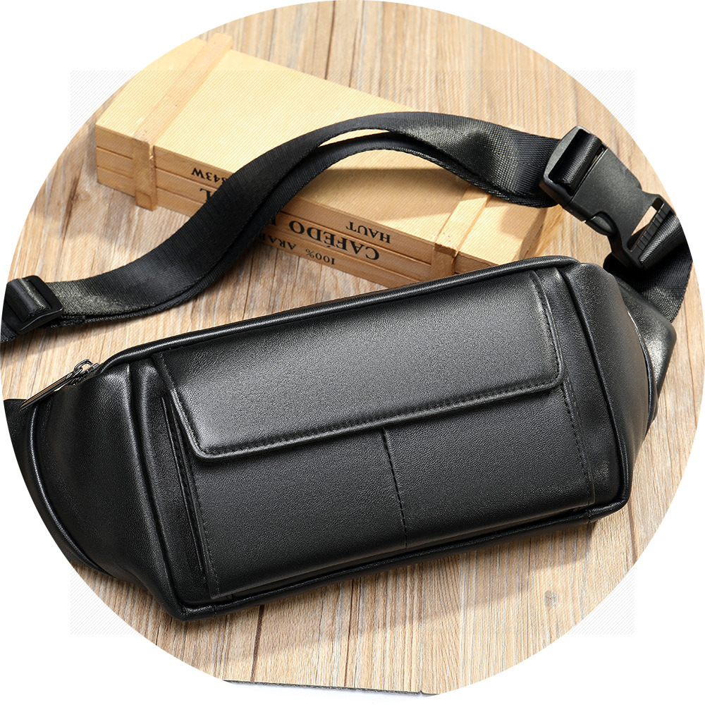 流行男士斜挎包腰包男真皮新款跑步休闲运动胸包收银多功能嘻哈手