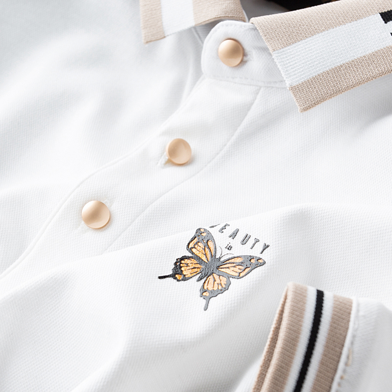 TXV轻奢级春夏季薄款白色polo衫男短袖修身蝴蝶翻领商务休闲t恤男