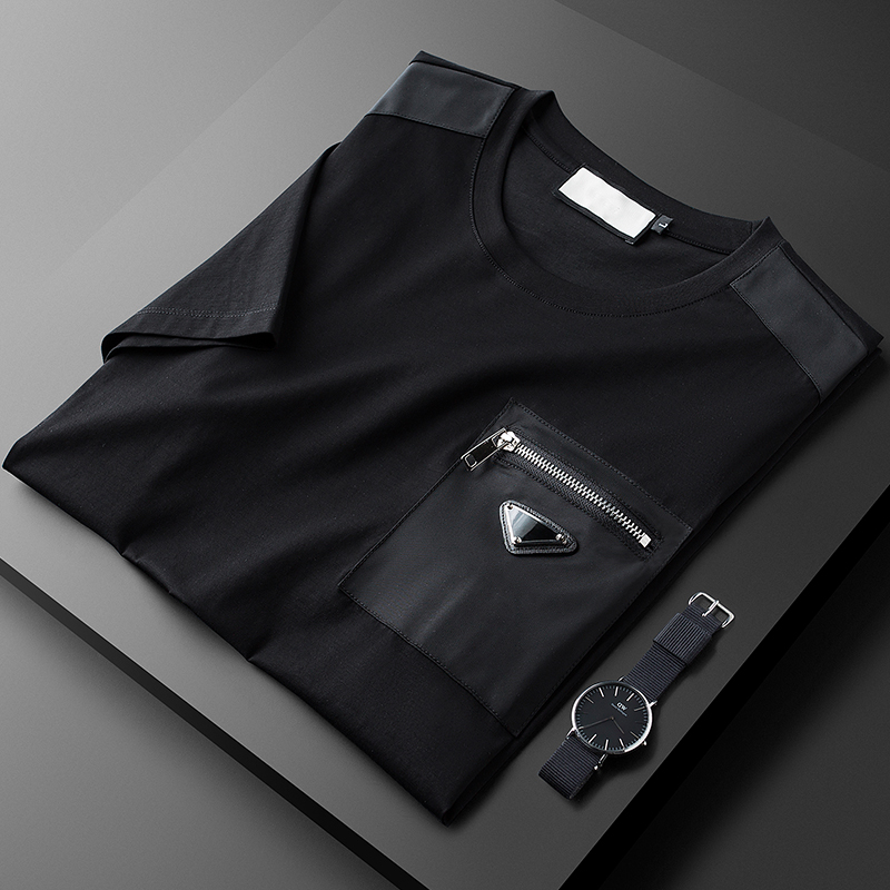 TXV轻奢级夏季薄款欧货双丝光棉t恤男短袖修身潮流圆领半袖男士潮