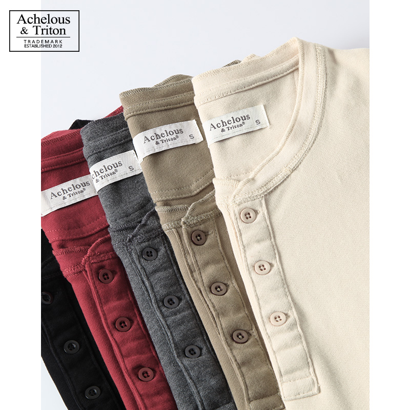 310g重磅厚实亨利领长袖t恤美式复古宽松纯棉简约磨毛打底衫男潮