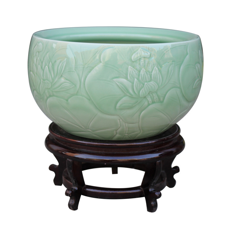 鱼缸包邮景德镇陶瓷碗莲盆睡莲花盆荷花乌龟金鱼缸特大桌面缸