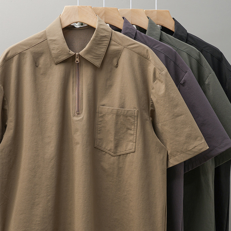 dukeen美式山系工装polo衫男短袖夏季复古口袋polo衫