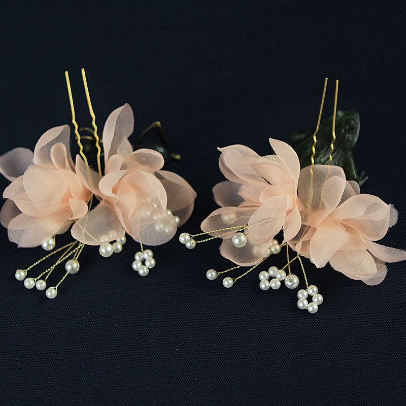 古风粉色发冠花朵仙气头饰绢花发饰汉服古装发饰