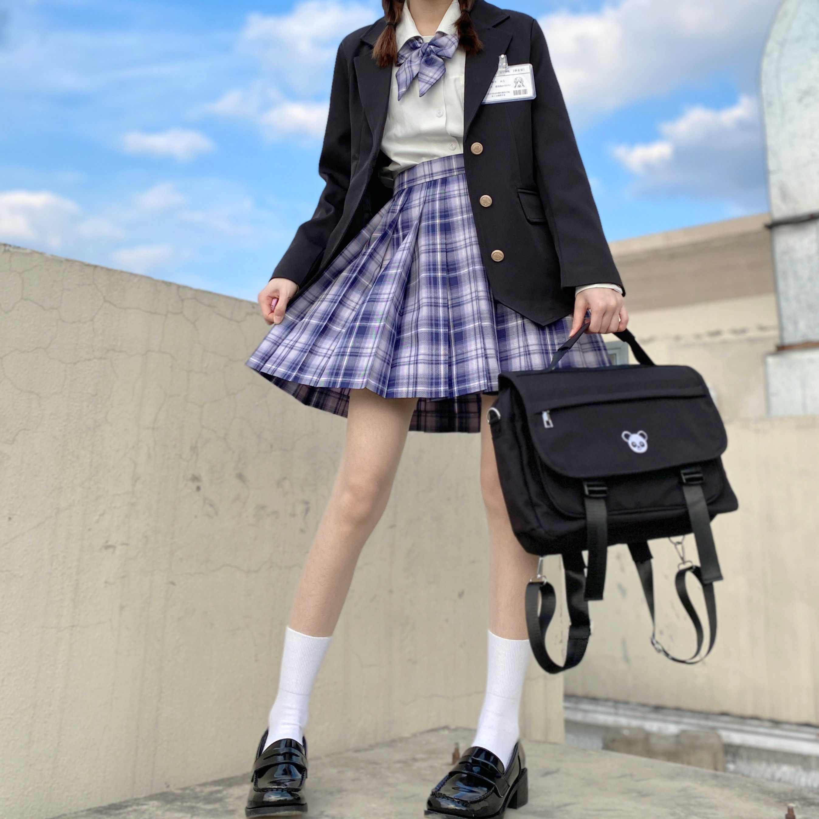 原创黑色三粒制服中长小众jk设计秋冬春秋t恤