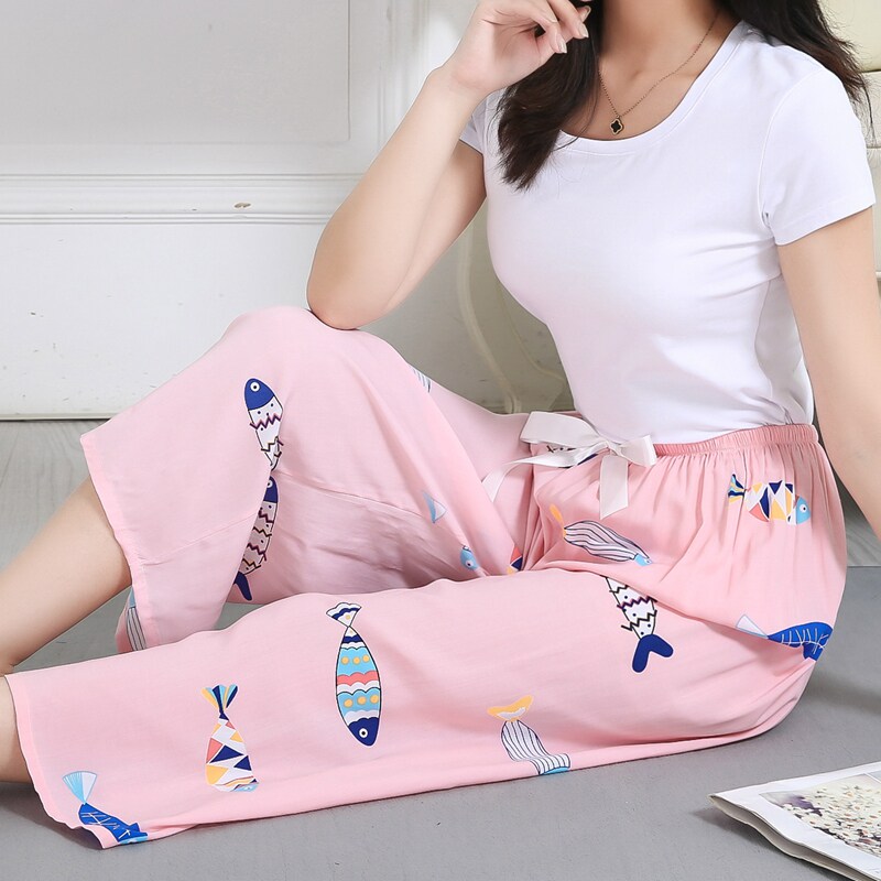 可外薄大码裤子长裤人造棉腿裤裤阔家居绵绸穿棉睡裤