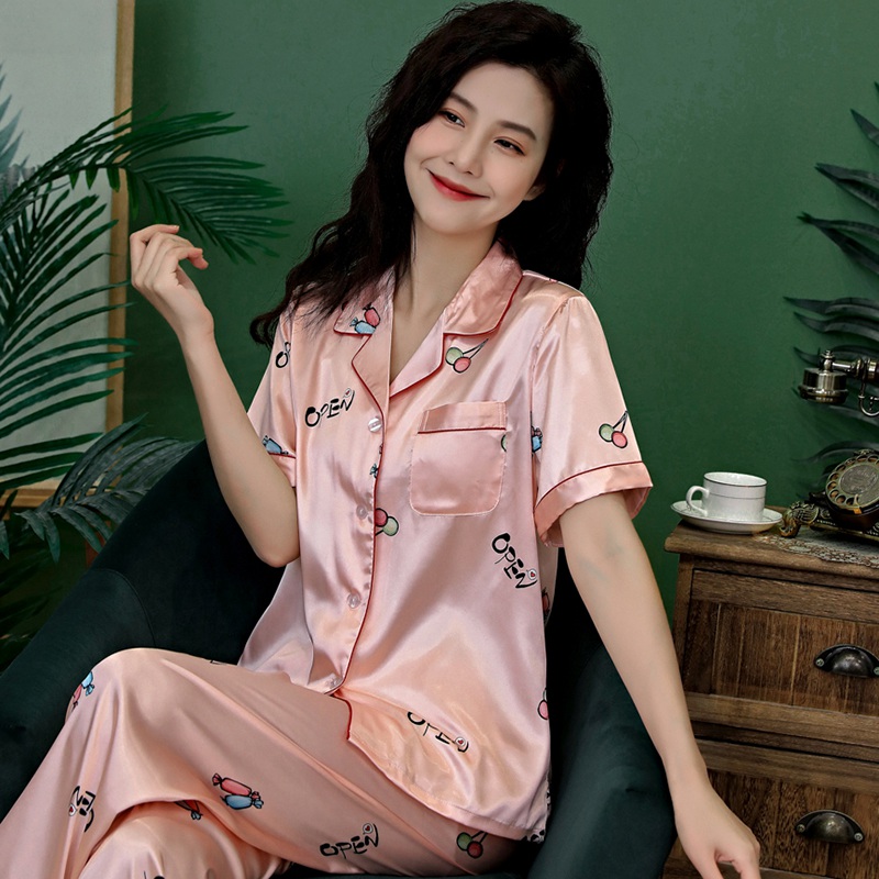 丝绸睡衣女夏短袖长裤冰丝家居服薄款睡衣