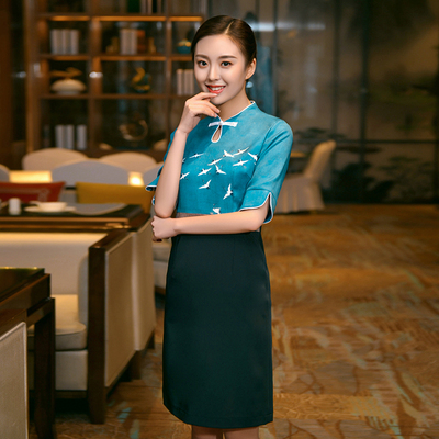 星级酒店服务员工作服餐饮饭店茶楼中式餐厅员工服装连衣裙夏季酒店